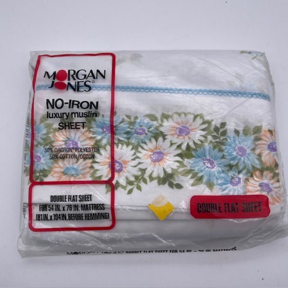 Vintage Morgan Jones Flower Floral Maytime Double Flat Sheet Blue Muslin USA - Picture 1 of 5